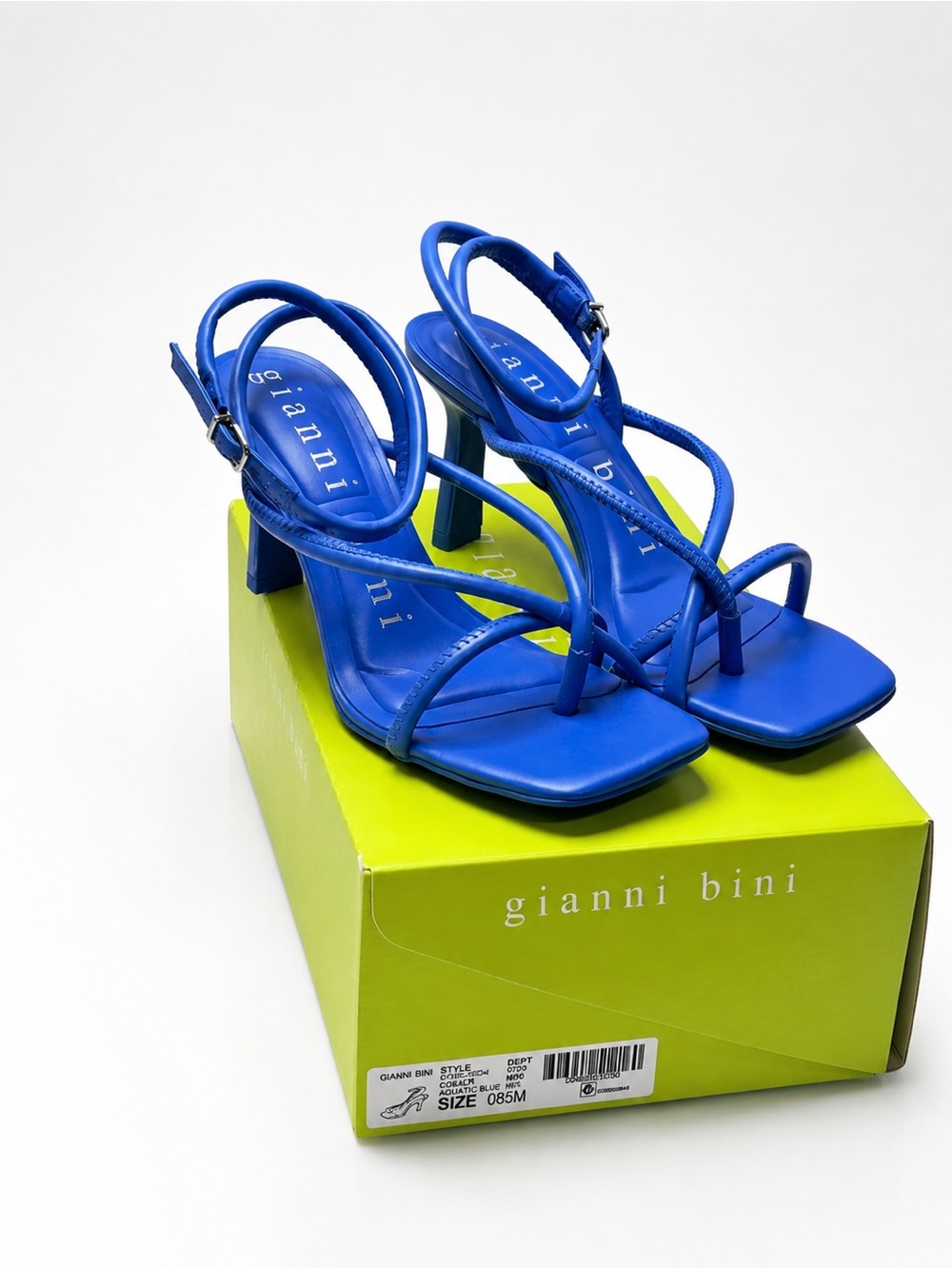 Gianni Bini Electric Blue Leather Strappy Block Heel Sandals